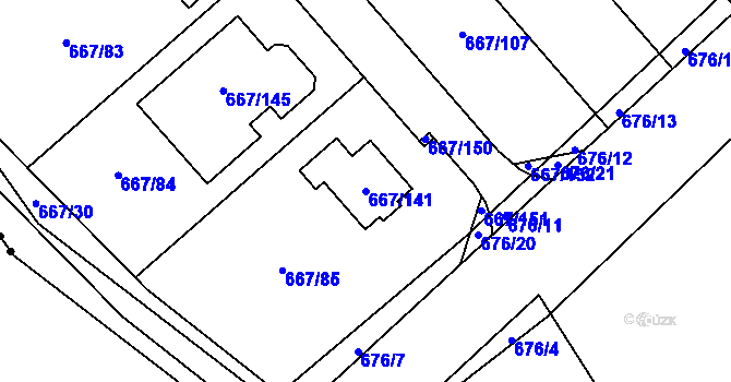 Parcela st. 667/141 v KÚ Vážany u Kroměříže, Katastrální mapa