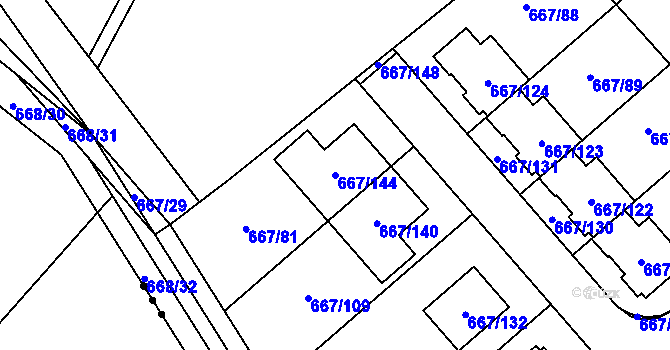 Parcela st. 667/144 v KÚ Vážany u Kroměříže, Katastrální mapa