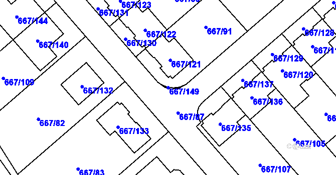 Parcela st. 667/149 v KÚ Vážany u Kroměříže, Katastrální mapa