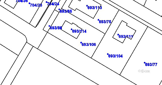 Parcela st. 693/106 v KÚ Vážany u Kroměříže, Katastrální mapa