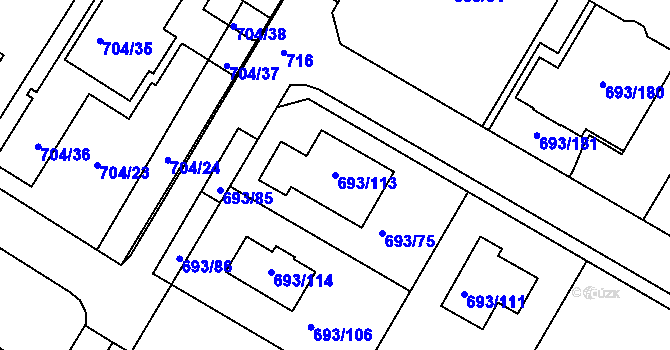 Parcela st. 693/113 v KÚ Vážany u Kroměříže, Katastrální mapa