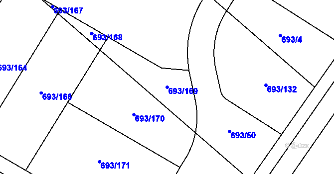 Parcela st. 693/169 v KÚ Vážany u Kroměříže, Katastrální mapa