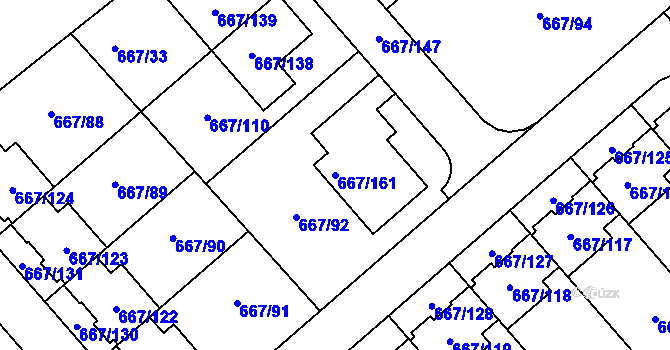 Parcela st. 667/161 v KÚ Vážany u Kroměříže, Katastrální mapa