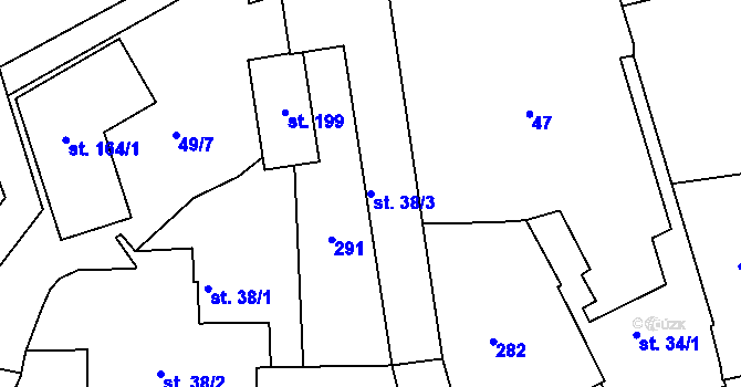 Parcela st. 38/3 v KÚ Kotojedy, Katastrální mapa