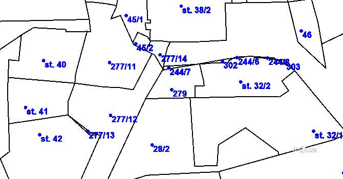 Parcela st. 279 v KÚ Kotojedy, Katastrální mapa