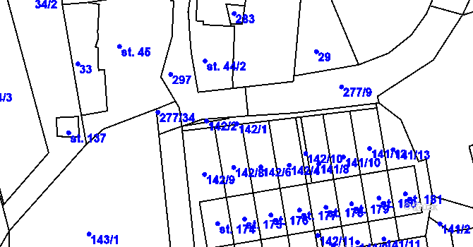 Parcela st. 142/1 v KÚ Kotojedy, Katastrální mapa