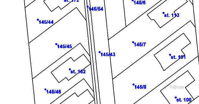 Parcela st. 145/43 v KÚ Kotojedy, Katastrální mapa