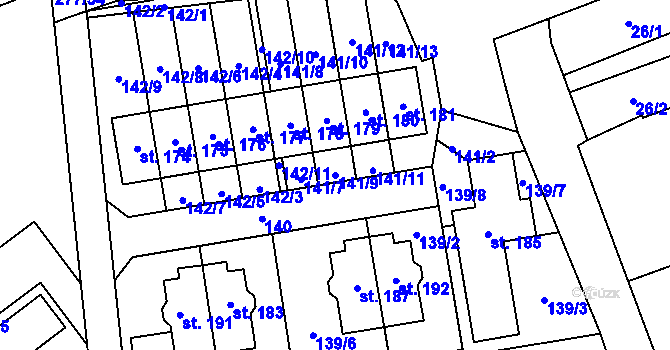 Parcela st. 141/9 v KÚ Kotojedy, Katastrální mapa