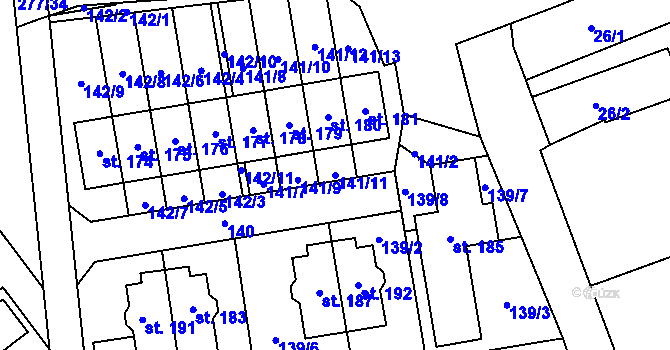 Parcela st. 141/11 v KÚ Kotojedy, Katastrální mapa