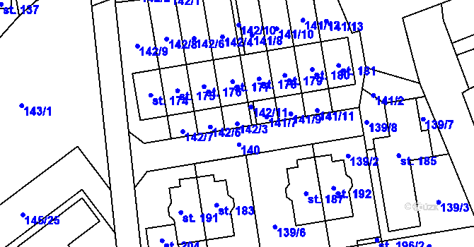 Parcela st. 142/3 v KÚ Kotojedy, Katastrální mapa