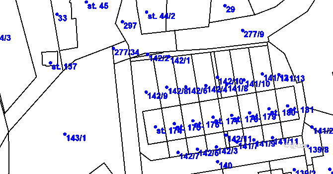 Parcela st. 142/8 v KÚ Kotojedy, Katastrální mapa