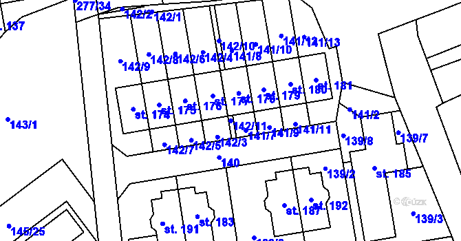 Parcela st. 142/11 v KÚ Kotojedy, Katastrální mapa