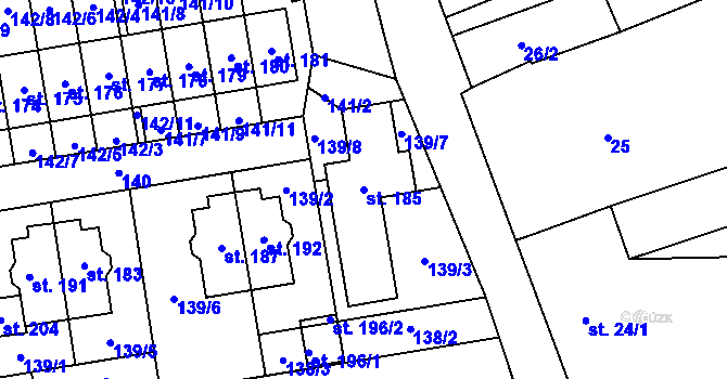 Parcela st. 185 v KÚ Kotojedy, Katastrální mapa