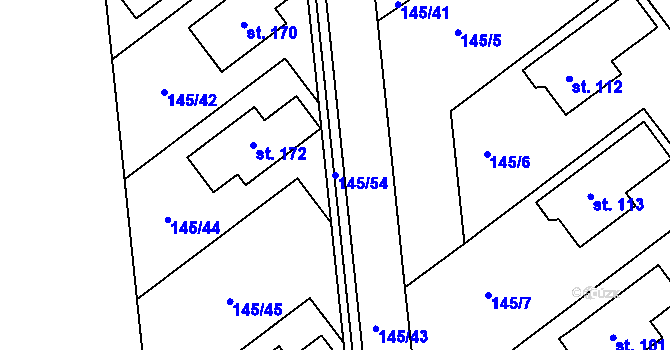 Parcela st. 145/54 v KÚ Kotojedy, Katastrální mapa