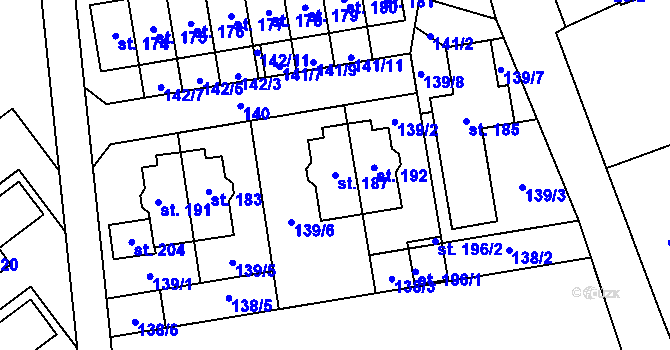 Parcela st. 187 v KÚ Kotojedy, Katastrální mapa