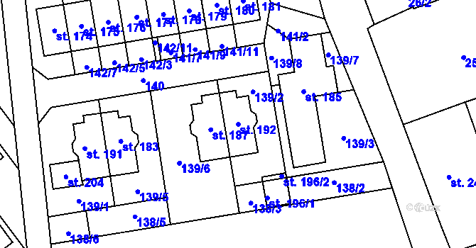 Parcela st. 192 v KÚ Kotojedy, Katastrální mapa