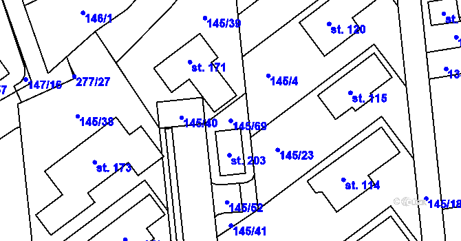 Parcela st. 145/69 v KÚ Kotojedy, Katastrální mapa
