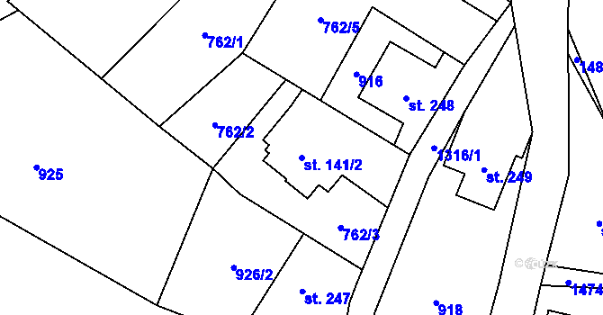 Parcela st. 141/2 v KÚ Dolní Světlá pod Luží, Katastrální mapa