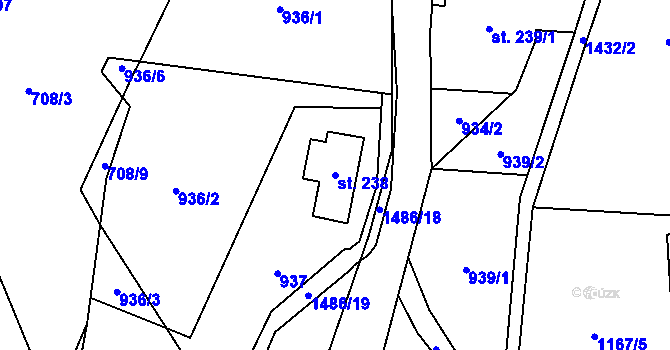 Parcela st. 238 v KÚ Dolní Světlá pod Luží, Katastrální mapa