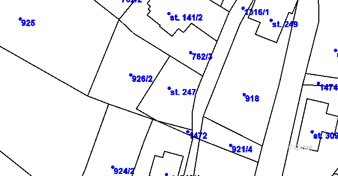 Parcela st. 247 v KÚ Dolní Světlá pod Luží, Katastrální mapa