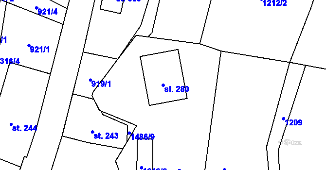 Parcela st. 280 v KÚ Dolní Světlá pod Luží, Katastrální mapa