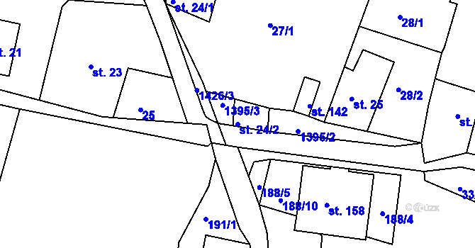 Parcela st. 24/2 v KÚ Horní Světlá pod Luží, Katastrální mapa