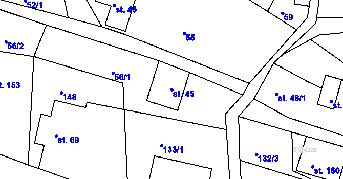 Parcela st. 45 v KÚ Horní Světlá pod Luží, Katastrální mapa