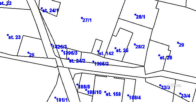 Parcela st. 142 v KÚ Horní Světlá pod Luží, Katastrální mapa