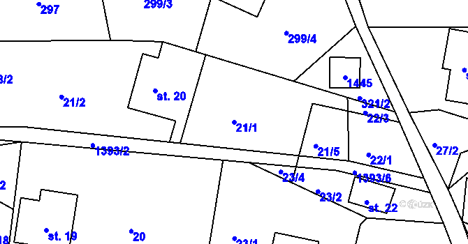 Parcela st. 21/1 v KÚ Horní Světlá pod Luží, Katastrální mapa