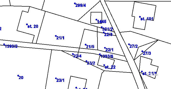 Parcela st. 21/5 v KÚ Horní Světlá pod Luží, Katastrální mapa