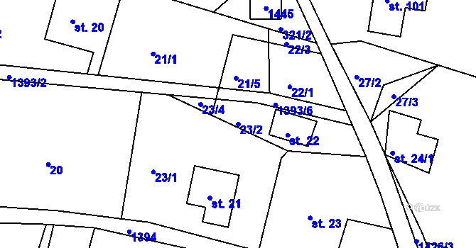 Parcela st. 23/2 v KÚ Horní Světlá pod Luží, Katastrální mapa