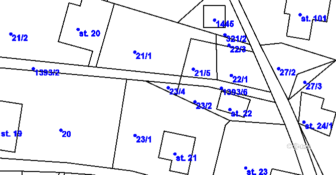 Parcela st. 23/4 v KÚ Horní Světlá pod Luží, Katastrální mapa
