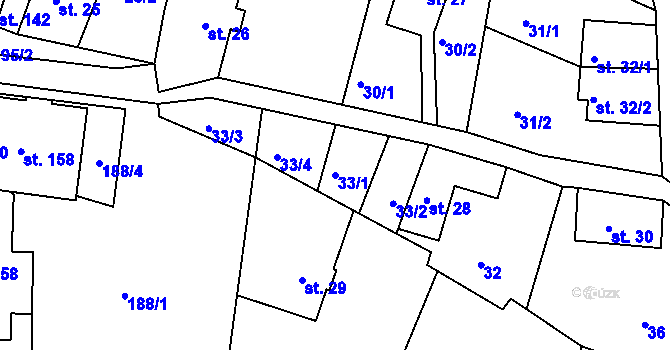 Parcela st. 33/1 v KÚ Horní Světlá pod Luží, Katastrální mapa