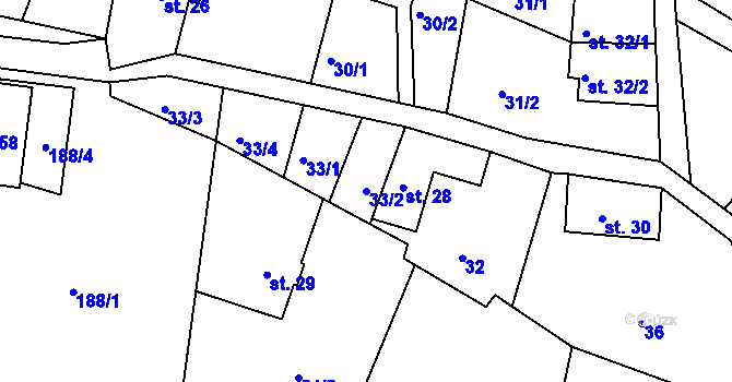 Parcela st. 33/2 v KÚ Horní Světlá pod Luží, Katastrální mapa