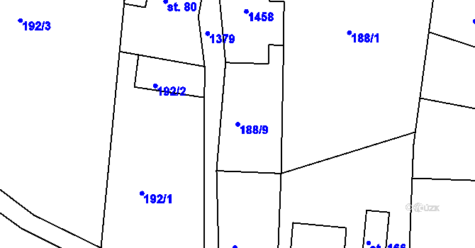 Parcela st. 188/9 v KÚ Horní Světlá pod Luží, Katastrální mapa