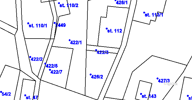 Parcela st. 422/3 v KÚ Horní Světlá pod Luží, Katastrální mapa