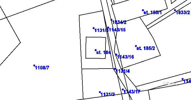Parcela st. 184 v KÚ Krompach, Katastrální mapa