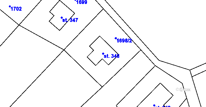Parcela st. 348 v KÚ Krompach, Katastrální mapa