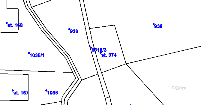 Parcela st. 374 v KÚ Krompach, Katastrální mapa