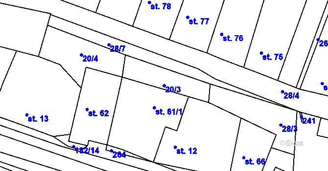 Parcela st. 20/3 v KÚ Kropáčova Vrutice, Katastrální mapa