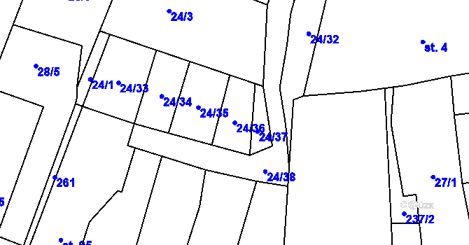 Parcela st. 24/36 v KÚ Kropáčova Vrutice, Katastrální mapa