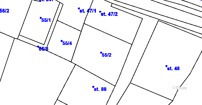 Parcela st. 55/2 v KÚ Kropáčova Vrutice, Katastrální mapa