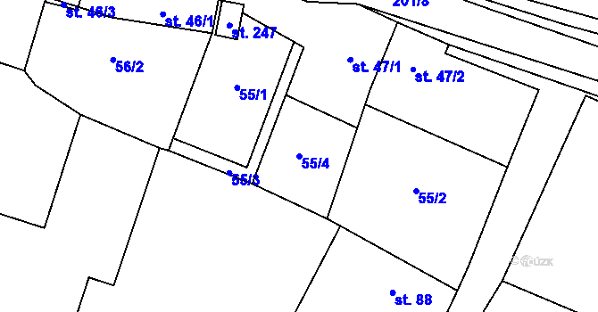 Parcela st. 55/4 v KÚ Kropáčova Vrutice, Katastrální mapa