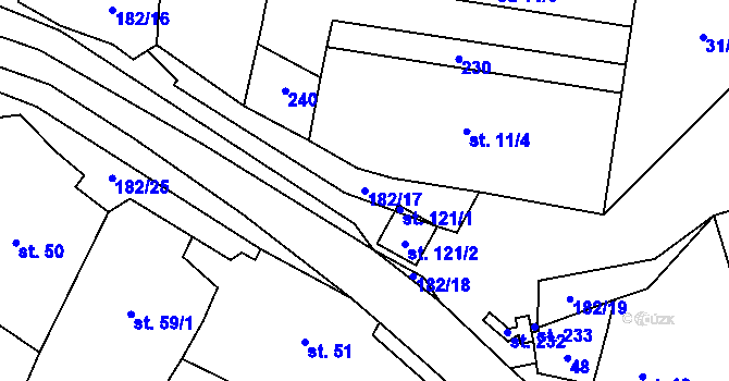 Parcela st. 182/17 v KÚ Kropáčova Vrutice, Katastrální mapa