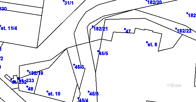 Parcela st. 45/5 v KÚ Kropáčova Vrutice, Katastrální mapa