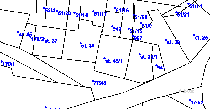 Parcela st. 49/1 v KÚ Sušno, Katastrální mapa