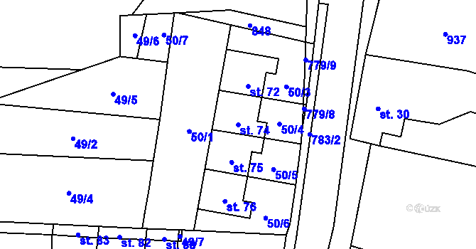 Parcela st. 74 v KÚ Sušno, Katastrální mapa