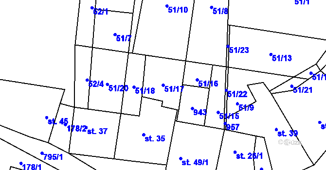 Parcela st. 51/17 v KÚ Sušno, Katastrální mapa