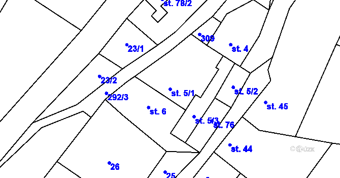 Parcela st. 5/1 v KÚ Kroučová, Katastrální mapa