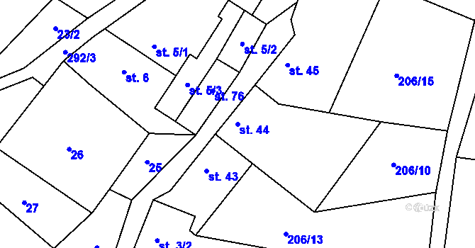 Parcela st. 44 v KÚ Kroučová, Katastrální mapa